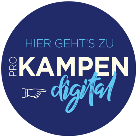 Rundes Logo mit Schriftzug "Hier geht’s zu Pro Kampen Digital".