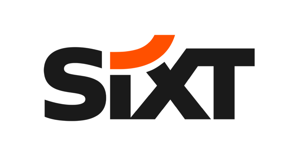 Logo von "Sixt" mit schwarzem Schriftzug und einem orangefarbenen "X".