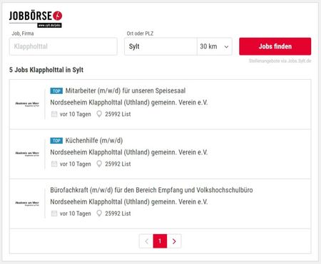 Screenshot einer Webseite, wie Jobangebote abgebildet werden können